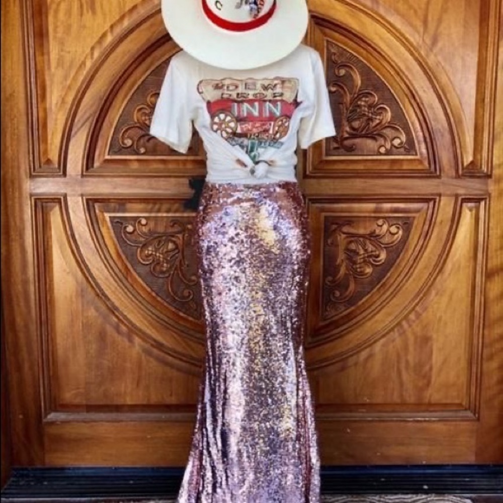 Sequin , Rose Gold, floor length skirt